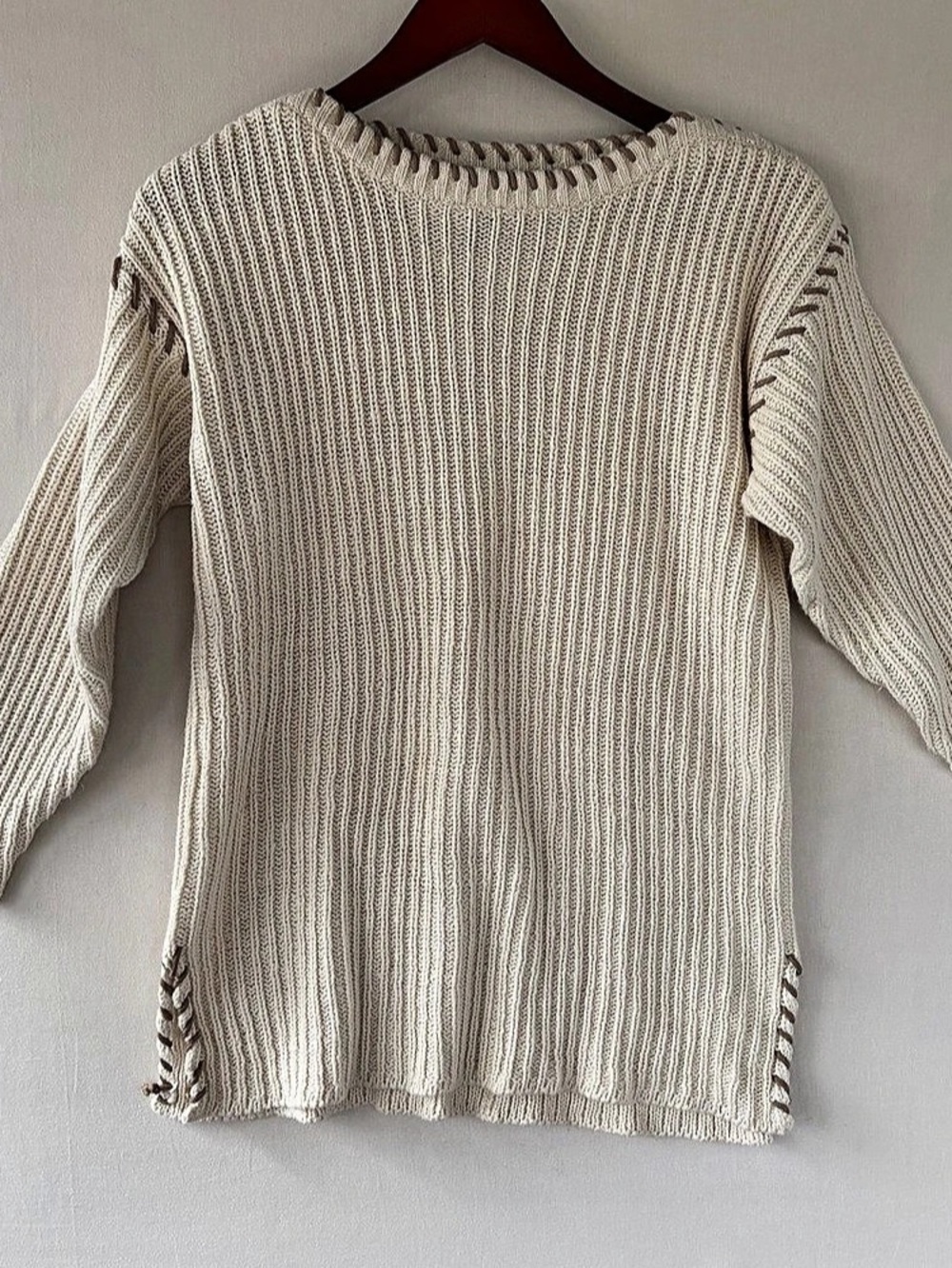 Hunt Club ribbed shaker knit sweater whip stitch Womens S Ivory Chunky Cottage